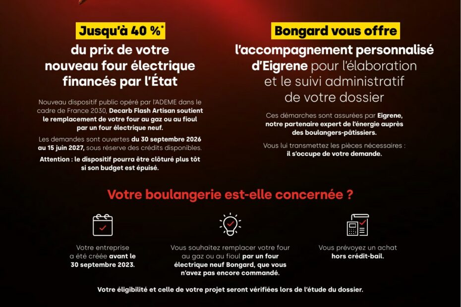 Flyer Decarb Flash Artisan : jusqu'à 40 % d'un four électrique Bongard financés, avec Celsius Équipement